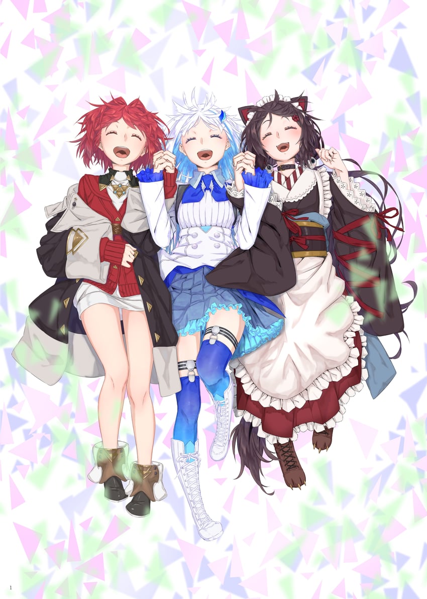 彩虹社、安洁·卡特莉娜、安洁·卡特莉娜 (第一套服装) 3人女子 :D 微笑 兽耳 动物发饰
