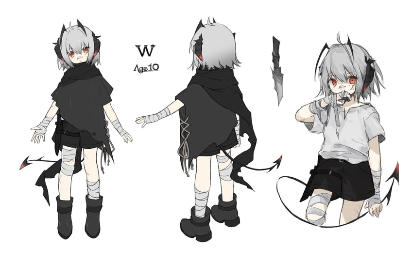 明日方舟、W (明日方舟) 1名女孩 幼化 呆毛 触角 包扎的手臂