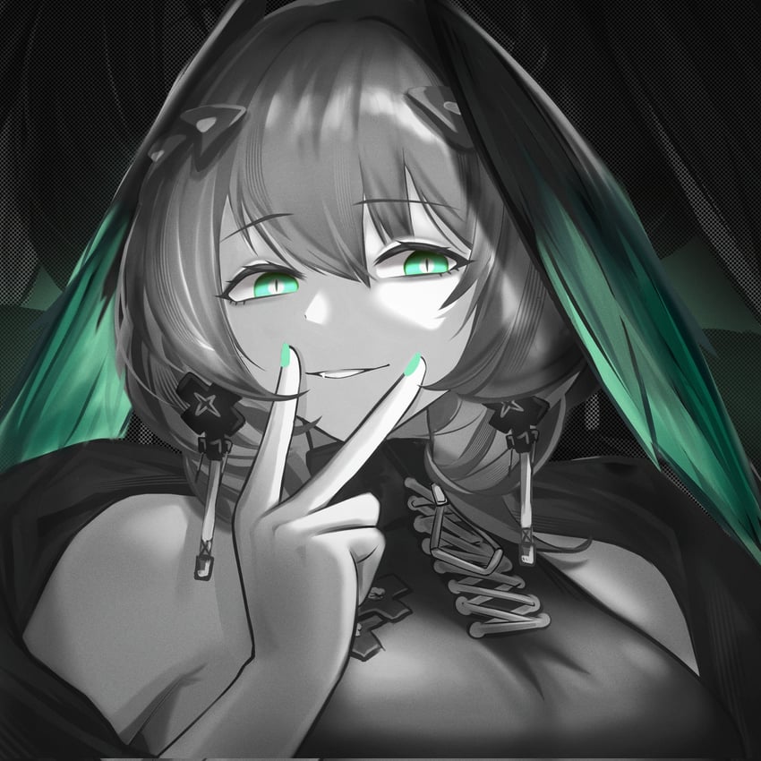 明日方舟、霍尔海雅 (明日方舟)、霍尔海雅 (不朽仪式) (明日方舟) 1名女孩 水色瞳 水色羽毛 水蓝色指甲 露肩