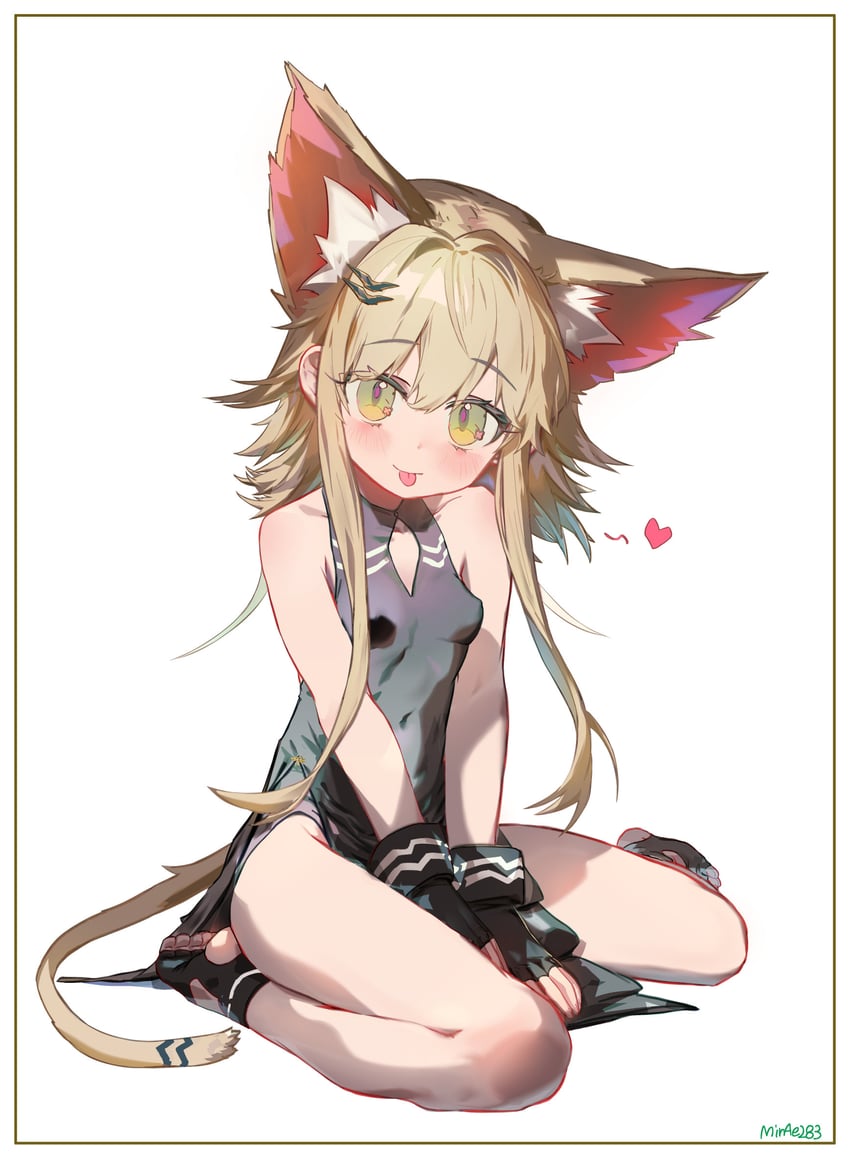 二次元插画 1名女孩 兽耳 金发 乳房 露指手套