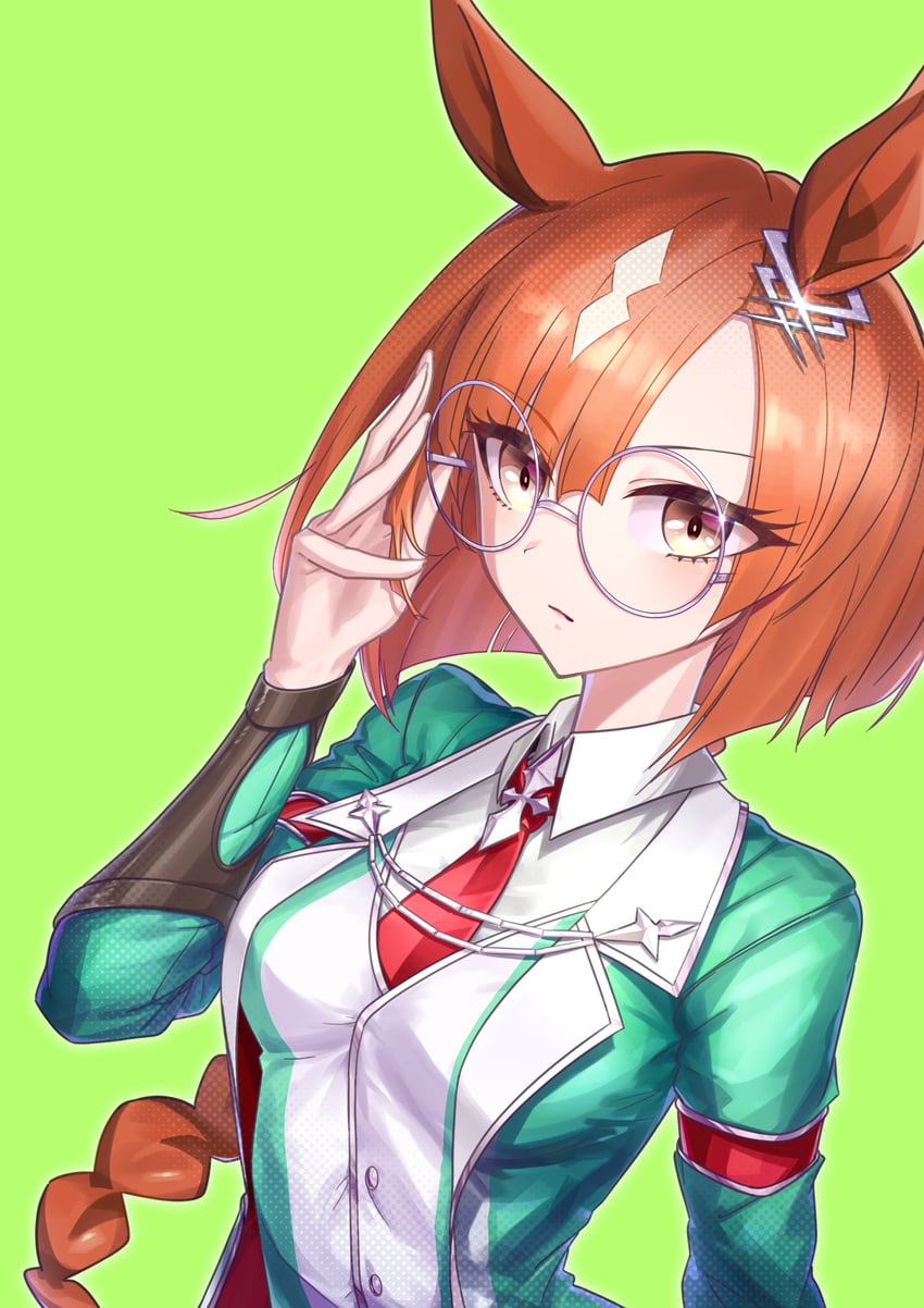 赛马娘、生野狄杜斯 (钢铁之幔) (赛马娘)、生野狄杜斯 (赛马娘) 1名女孩 调整眼镜 兽耳 脸红 辫子