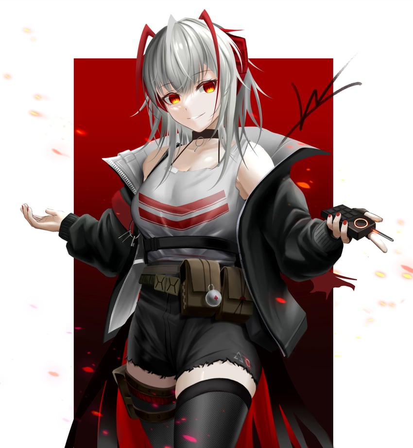 明日方舟、W (第二章/第二阶段) (明日方舟)、W (明日方舟) 1名女孩 呆毛 弹药带 呆毛 触角