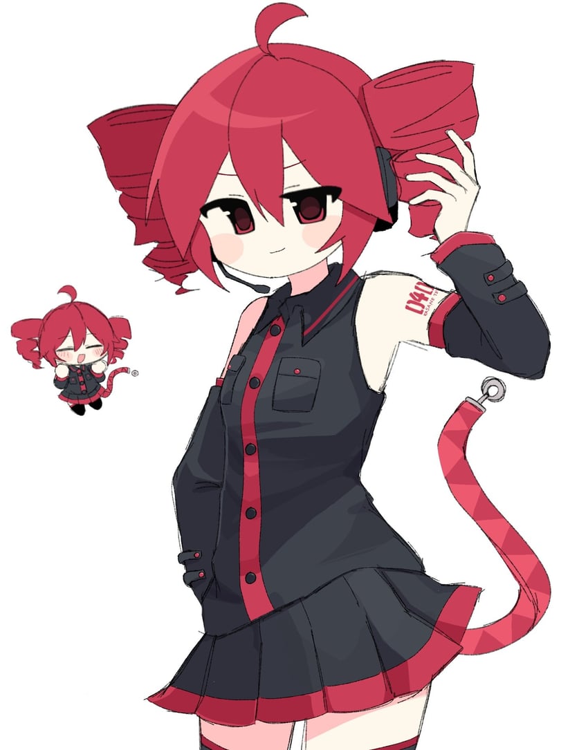 UTAU、重音Teto、重音テト (UTAU) 1名女孩 呆毛 露肩 黑衬衫 黑色裙子