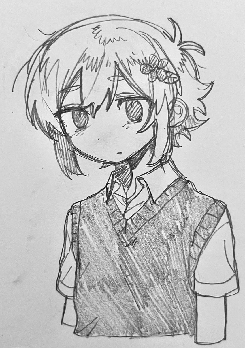 OMORI、Basil (OMORI)、Basil (OMORI) 1名男孩 呆毛 闭嘴 有领衬衫 双分刘海