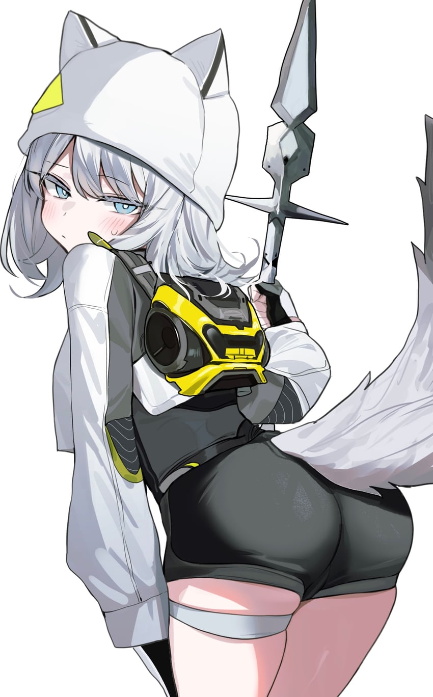 明日方舟、明日方舟：终末地、艾丝黛尔（明日方舟） 1名女孩 动物帽子 屁股 蓝眼 脸红