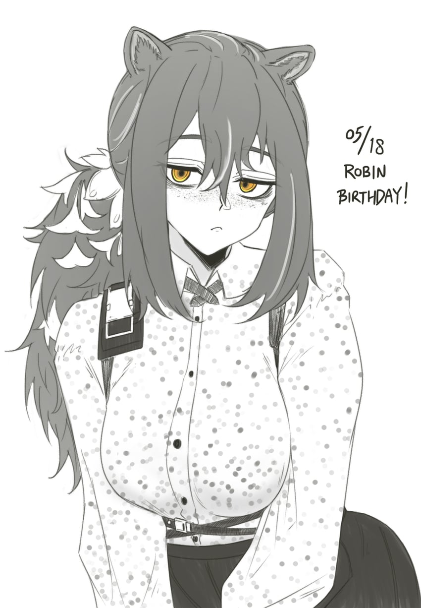 明日方舟、罗宾 (明日方舟) 1名女孩 兽耳 眼袋 乳房 角色名称