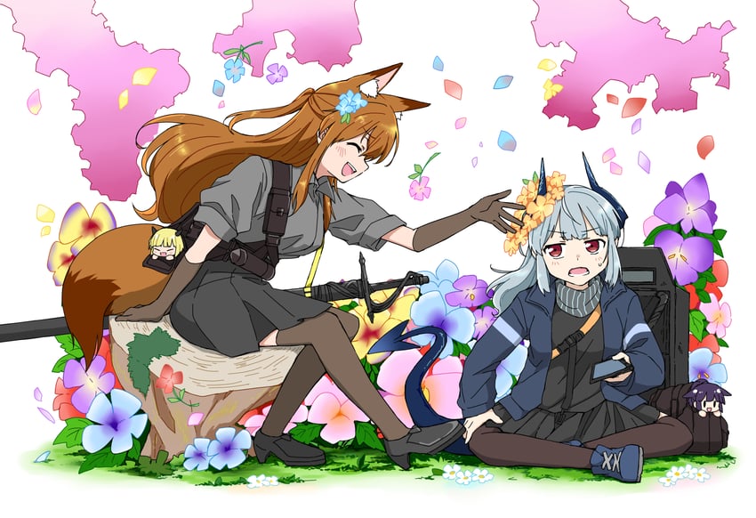 明日方舟、芙兰卡 (明日方舟)、杰西卡 (明日方舟) 2名女孩 微笑 兽耳毛 兽耳 黑衬衫
