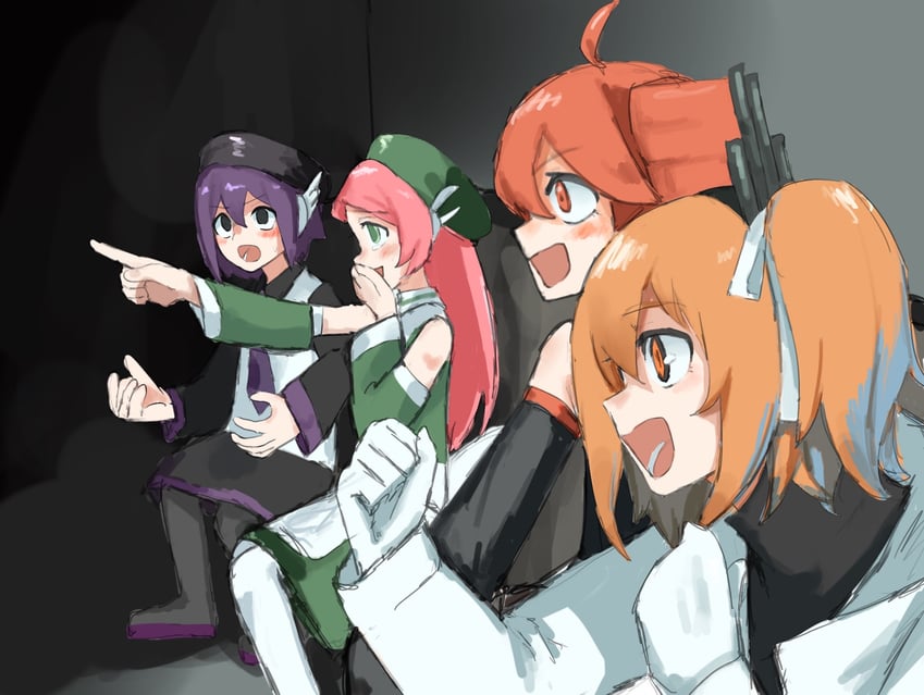 AI语音、UTAU、足立怜 4个女孩 呆毛 贝雷帽 黑瞳 黑帽子