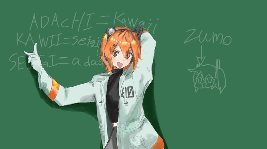 AI语音、UTAU、足立怜 1名女孩 手放在头后 举手 腰带 黑衬衫