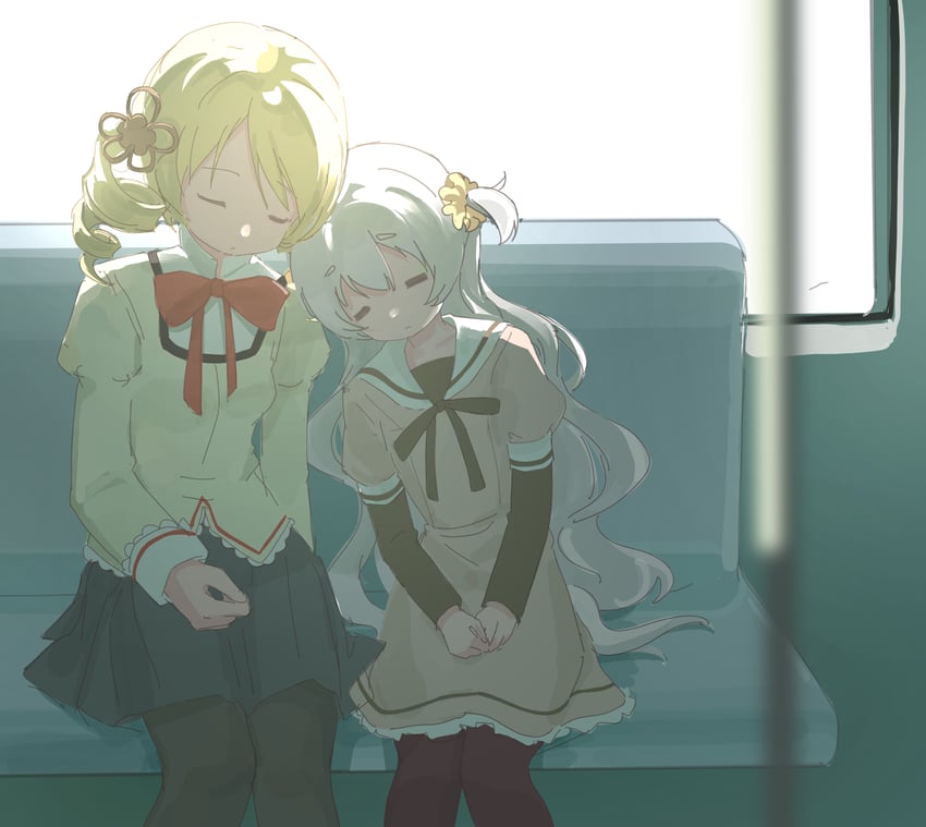 魔法少女小圆、魔法少女小圆：叛逆的物语、百江渚 2名女孩 金发 模糊 闭眼 景深