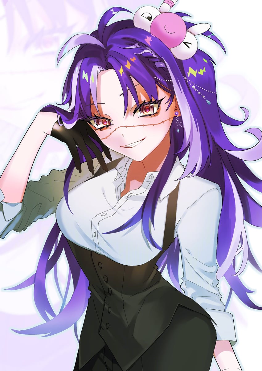 个人势虚拟主播、杰瑞德 (Michi Mochievee)、道道 Mochievee 1名女孩 呆毛 黑色手套 黑裤子 黑色马甲