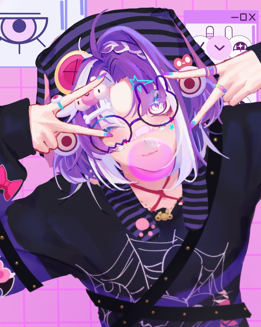 个人势虚拟主播、道道 Mochievee、Michi Mochievee (少年) 1名女孩 创可贴 脸上的创可贴 鼻梁创可贴 黑衬衫