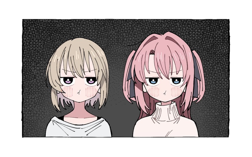 神稻牡丹：醉态如百合之花、上伊那牡丹、砺波伊吹 2名女孩 黑色背景 黑色丝带 蓝眼 脸红