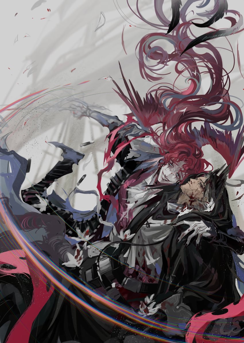 明日方舟、anastasio (arknights)、silver (arknights) 2个男孩 黑色夹克 黑色指甲 血 衣服上的血迹
