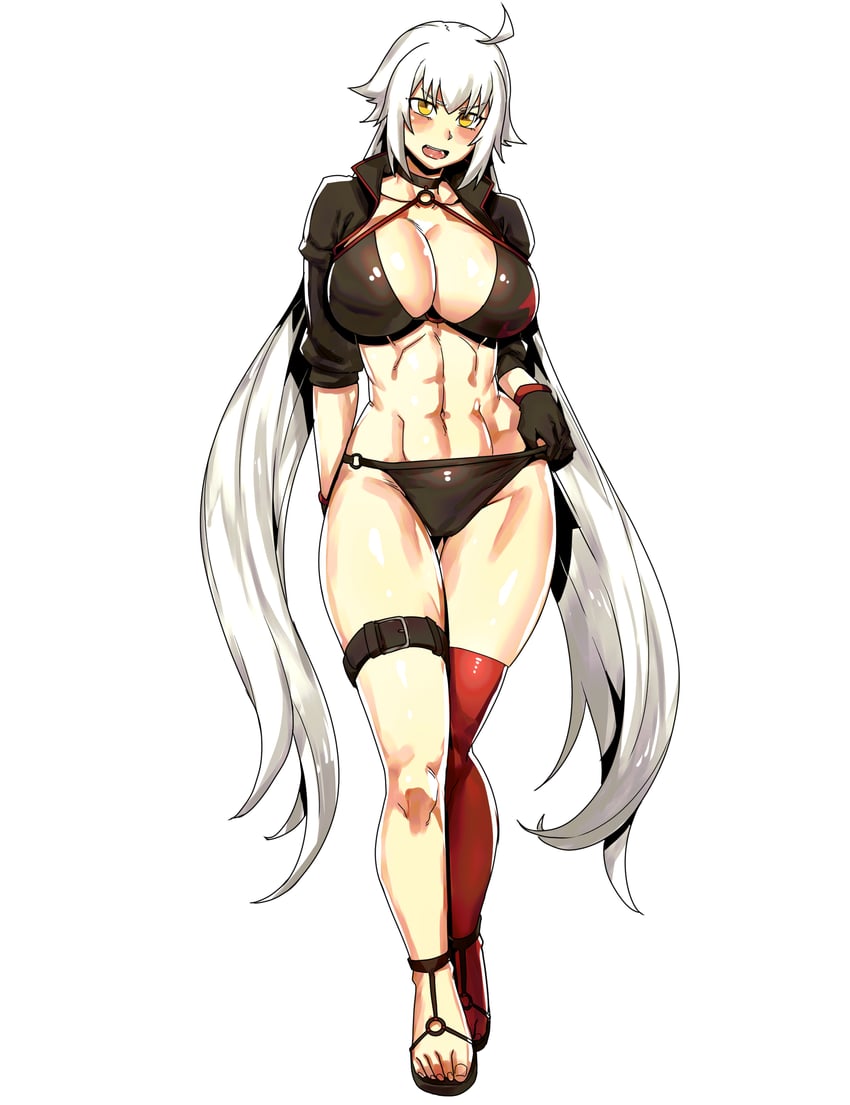 Fate/Grand Order、Fate系列、黑贞德 1名女孩 腹肌 呆毛 比基尼 黑色比基尼
