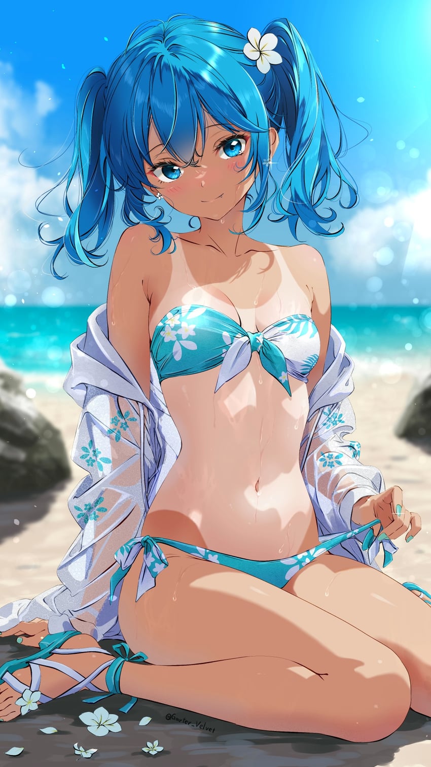 原创、蓝神香音 1名女孩 比基尼 蓝色比基尼 蓝眼 蓝发