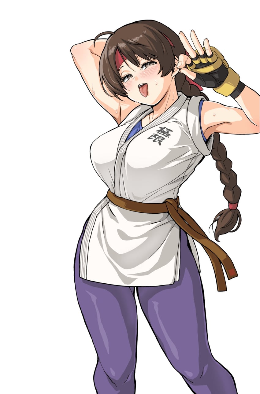 龙虎之拳、拳皇、坂崎百合 1名女孩 脸红 辫子 辫子马尾 乳房