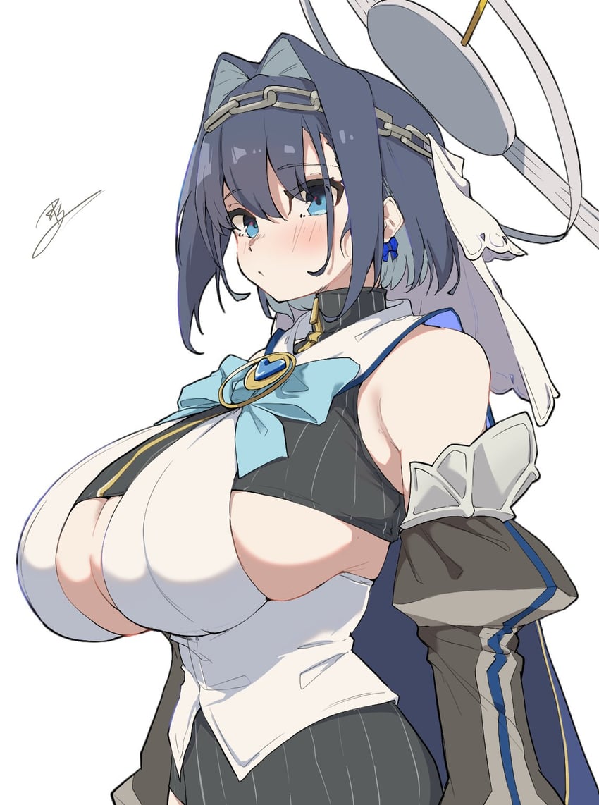 Hololive、Hololive英语、议会 (Kronii) 1名女孩 露肩 蓝眼 蓝发 蝴蝶结