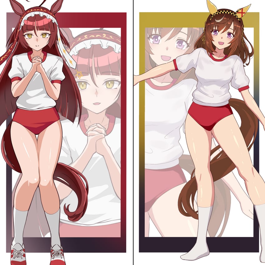赛马娘、迷人景致 (赛马娘)、红色欲望 (赛马娘) 2名女孩 兽耳 脸红 辫子 棕发