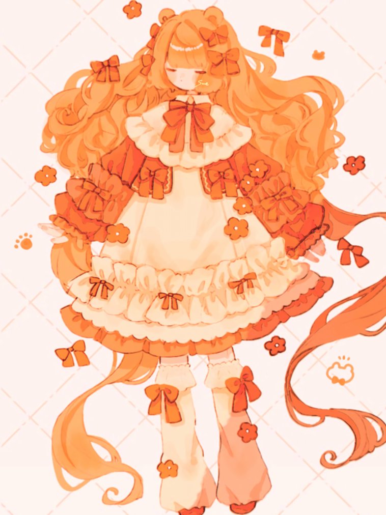 原创 1名女孩 兽耳 熊耳 熊娘 蝴蝶结