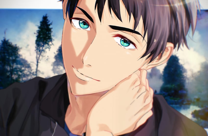 Free!、山崎宗介 1名男孩 水色瞳 黑发 特写 闭嘴