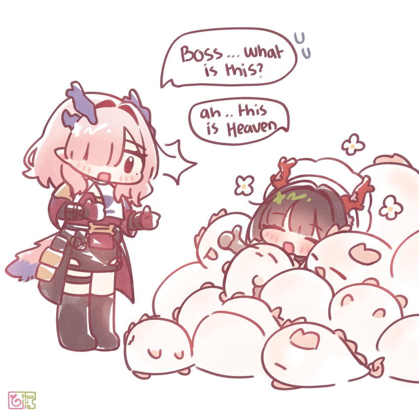 明日方舟、明日方舟：终末地、弥伏 (明日方舟) ... 2名女孩 :D 无语 笑眼