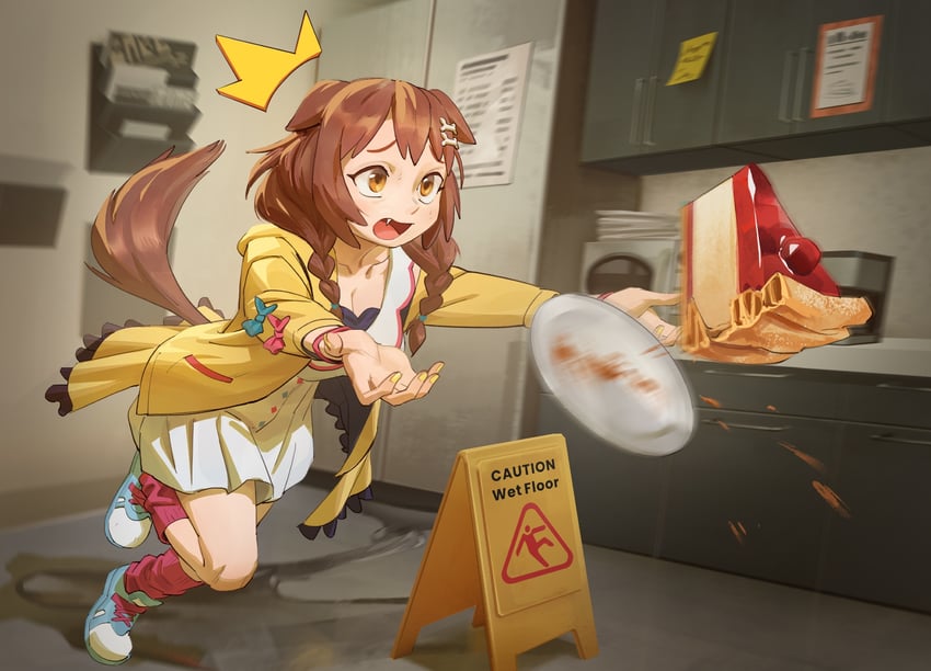 Hololive、戌神沁音、戌神沁音 (第一套服装) 1名女孩 惊讶 笑眼 兽耳 黑色文胸
