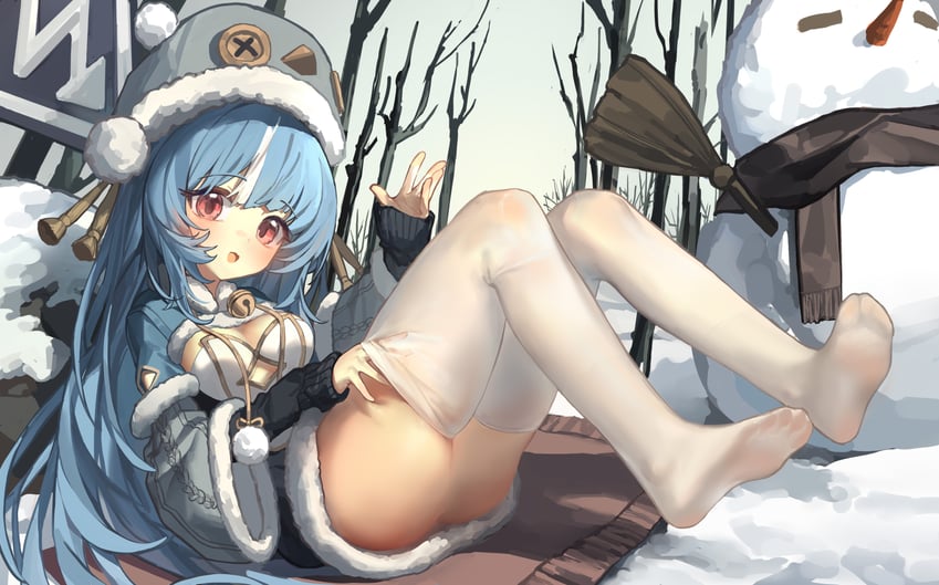 原创 1名女孩 铃铛 蓝发 乳房 脚