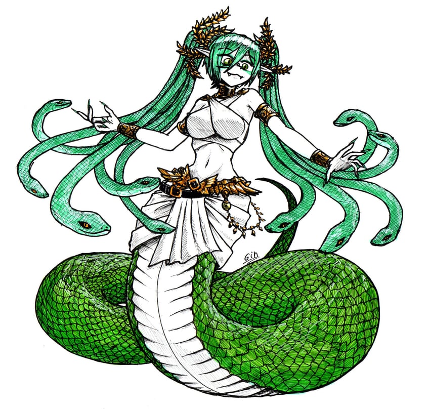 VOCALOID、初音未来 1名女孩 猫脸笑 古希腊服饰 腰带 乳房