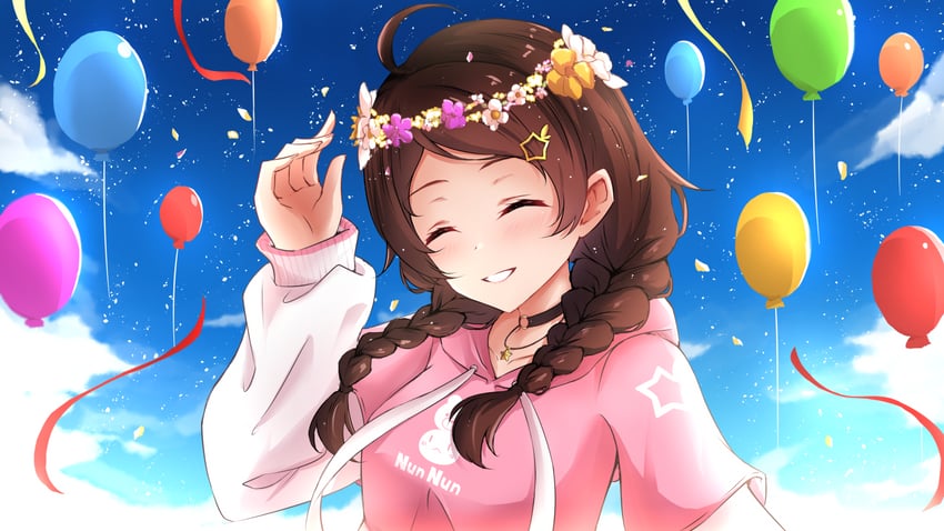 Hololive、时乃空 1名女孩 呆毛 替换服装 黑色项圈 蓝天