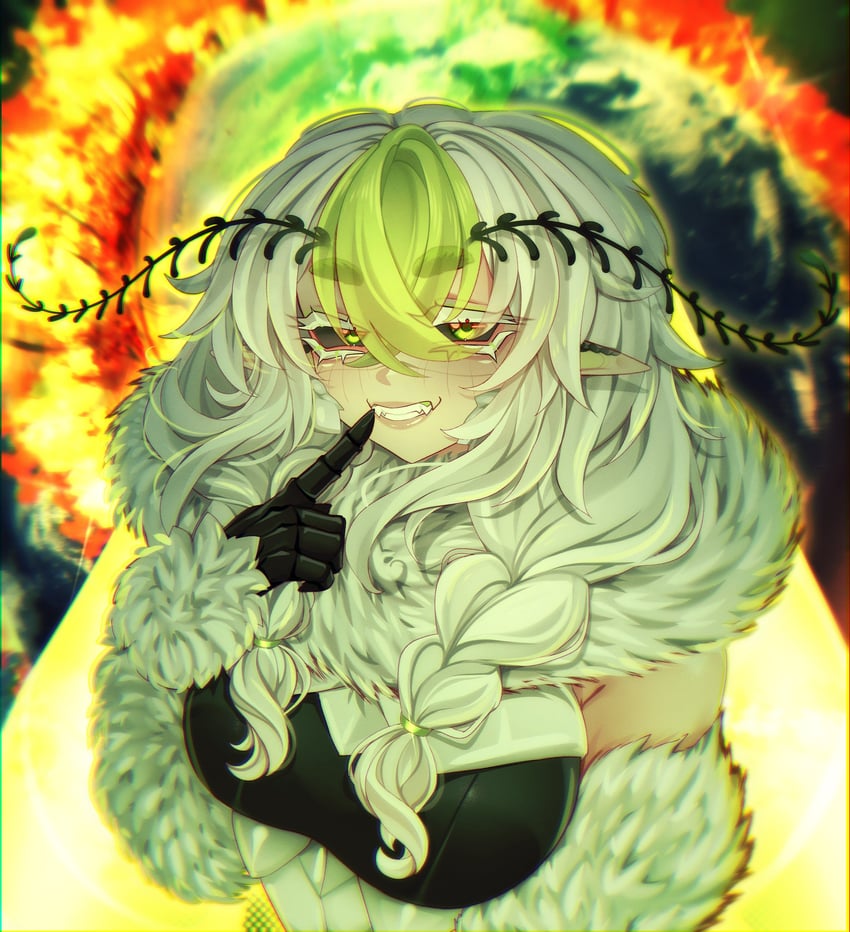 个人势虚拟主播、Juniper Actias、Juniper Actias (太空侵略者) 1名女孩 触角 节肢动物娘 黑色紧身连体衣 黑色巩膜