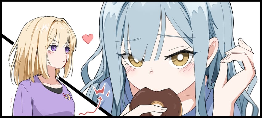 BanG Dream!、Bang Dream! It's MyGO!!!!!、三角初华 2名女孩 兴奋流鼻血 金发 血 蓝发