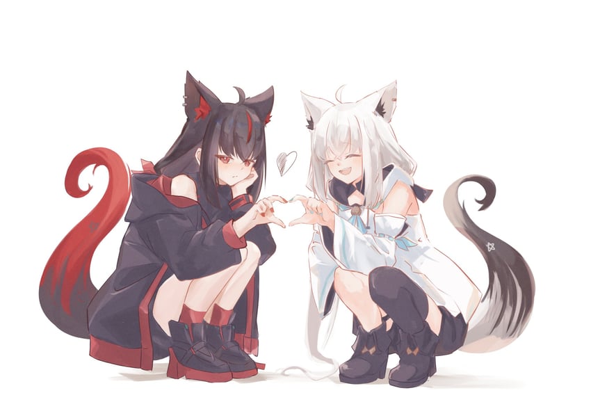 Hololive、黑上吹雪、白上吹雪 2名女孩 :D 呆毛 兽耳 黑发