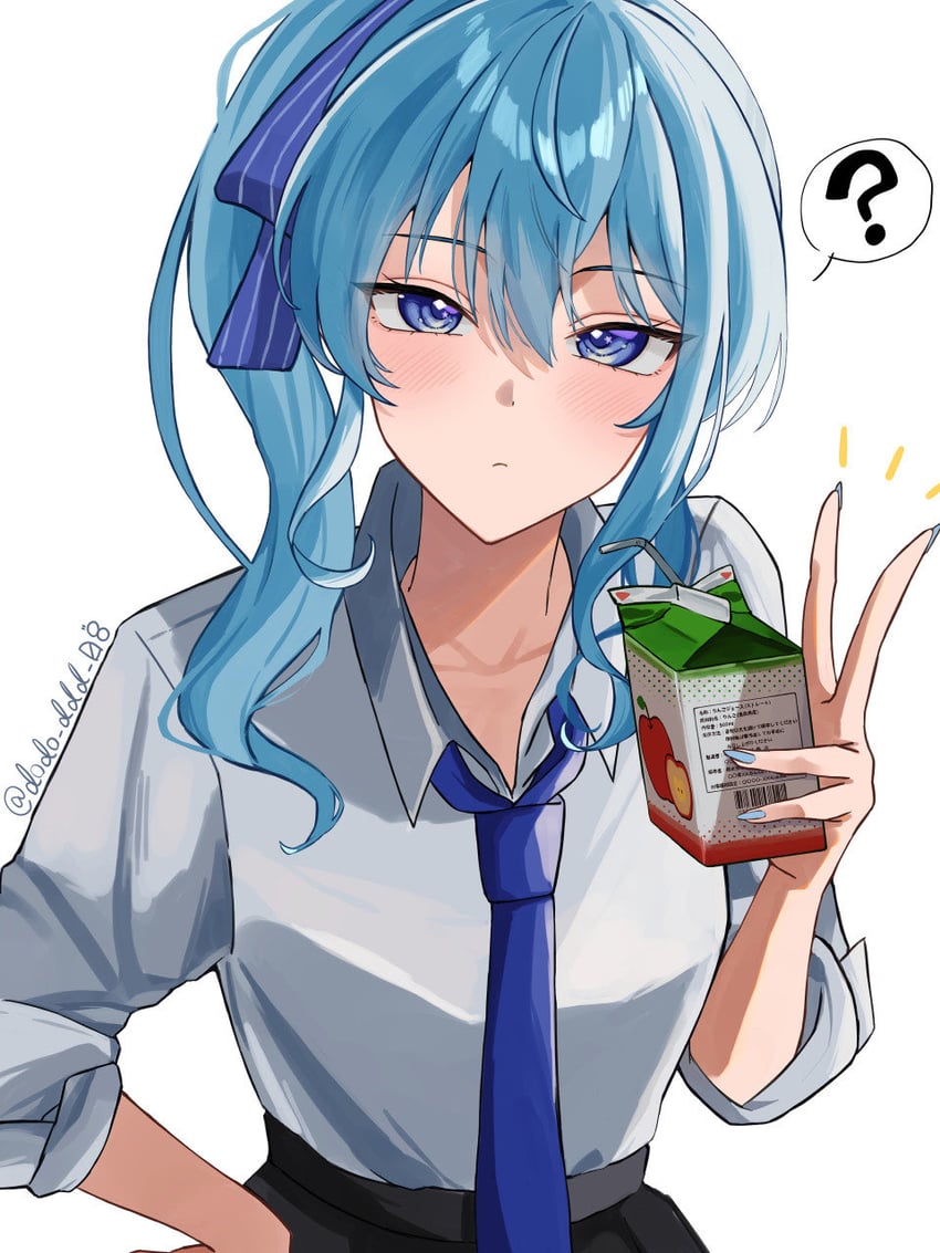Hololive、星街彗星 1名女孩 问号 苹果汁 蓝眼 蓝发