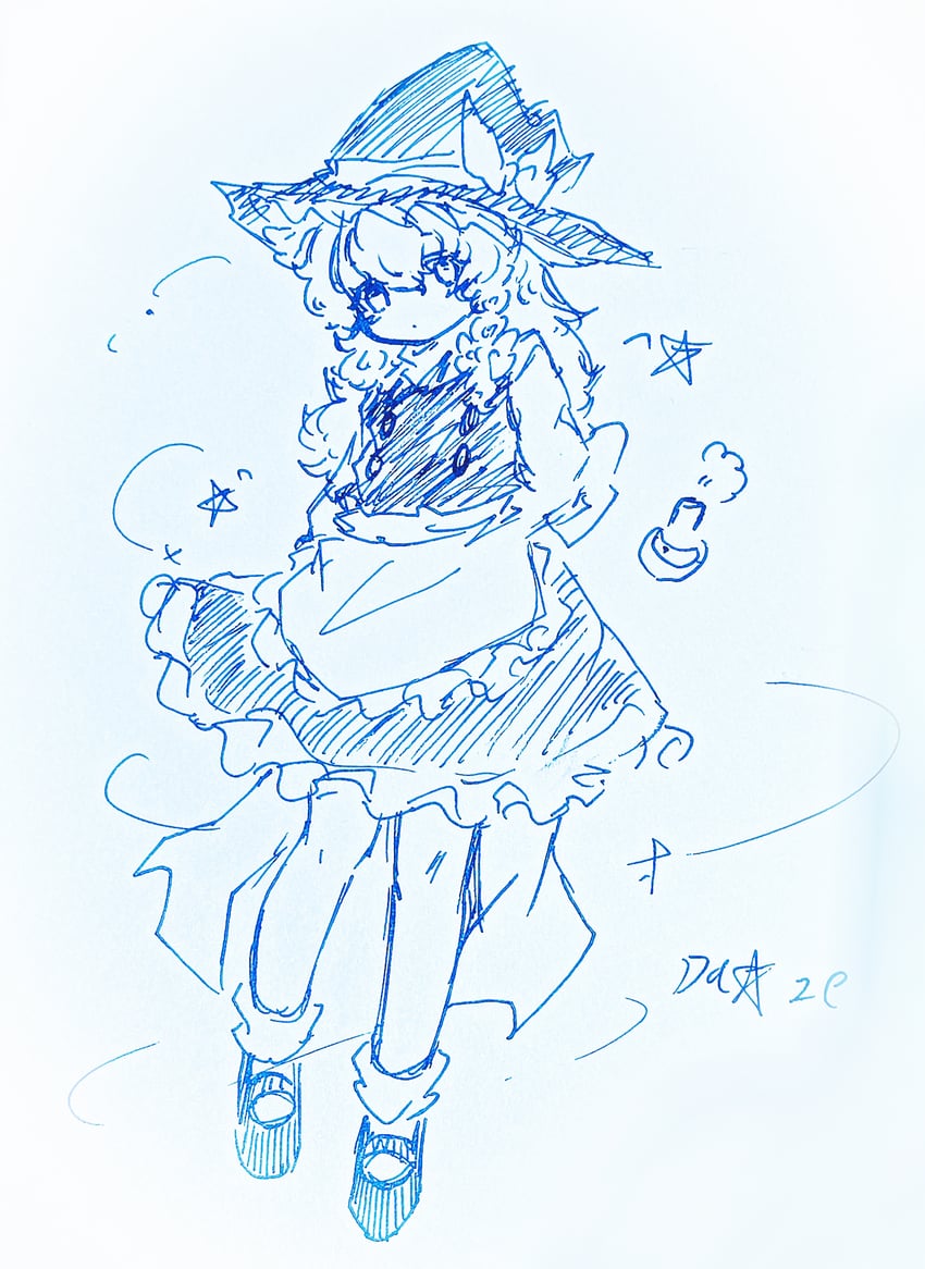 东方Project、雾雨魔理沙 1名女孩 围裙 双手背在身后 后背蝴蝶结 蓝色主题