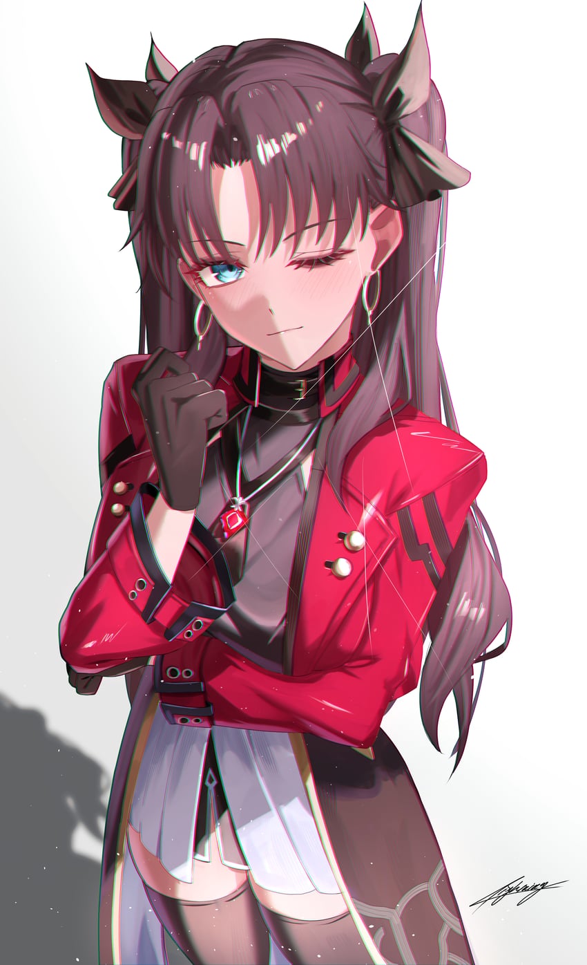 Fate/stay night、Fate系列、崩坏：星穹铁道 1名女孩 黑色手套 黑发 黑色过膝袜 蓝眼