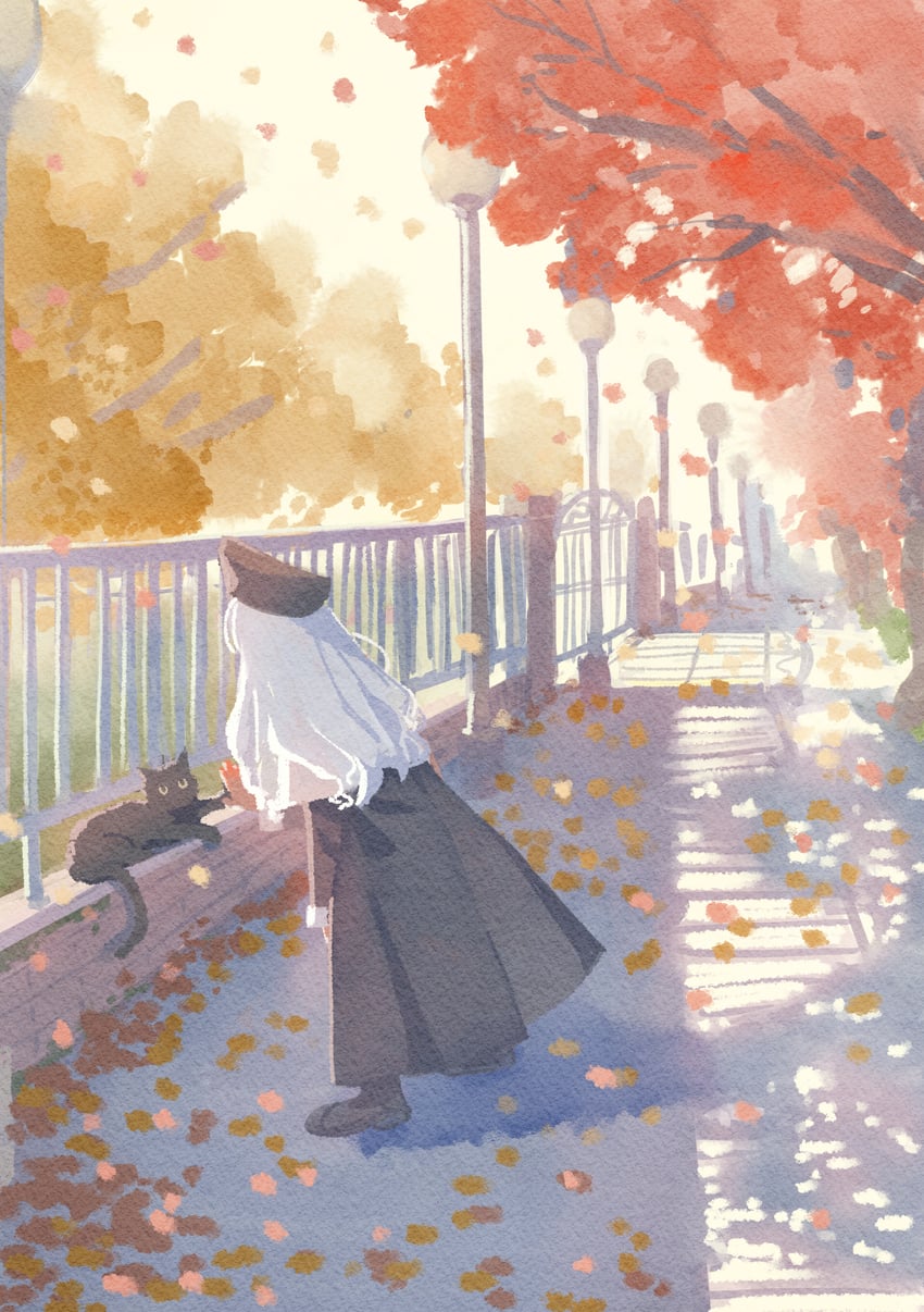 Fate/hollow ataraxia、Fate系列、卡莲·奥尔黛西亚 1名女孩 动物 秋天 红叶 贝雷帽