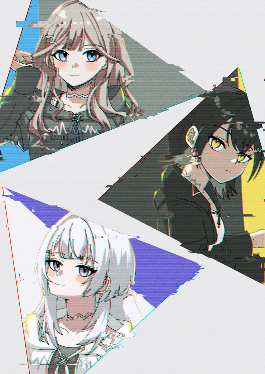 mekpark、澄 Lyra、黎明美良 3人女子 黑发 蓝眼 长发 长袖
