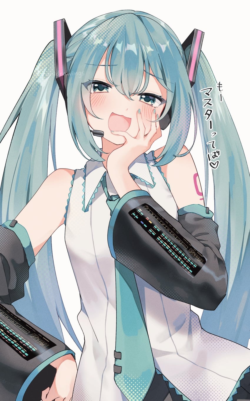 VOCALOID、初音未来 1名女孩 猫脸笑 :D 水色瞳 水色发