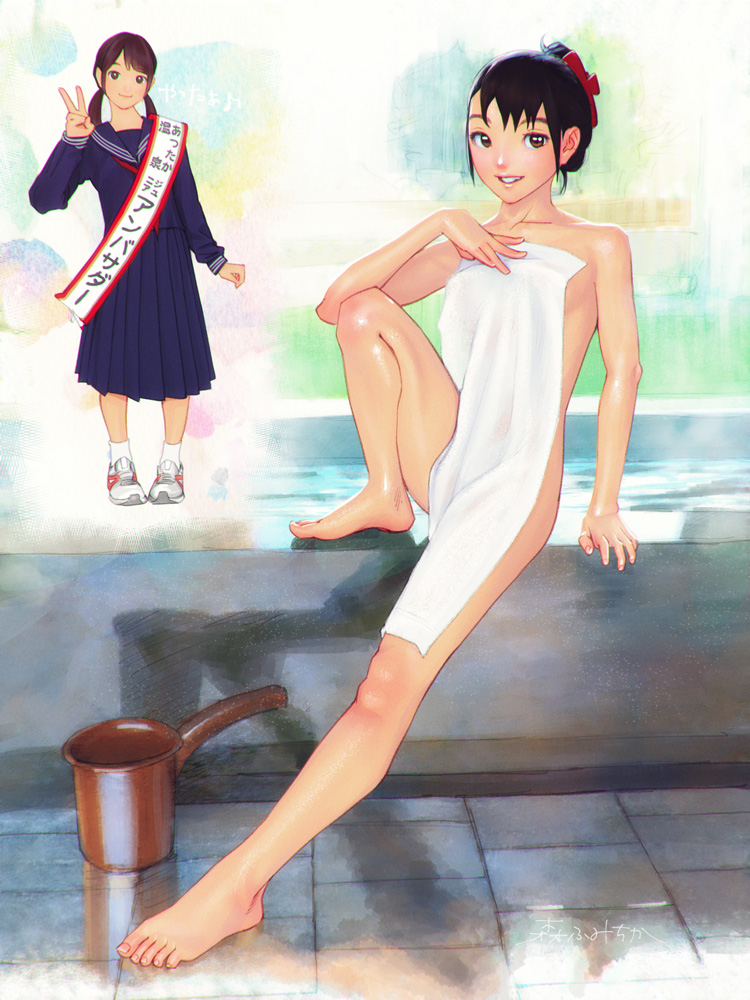 原创 1名女孩 赤脚 黑发 乳房 棕眼睛