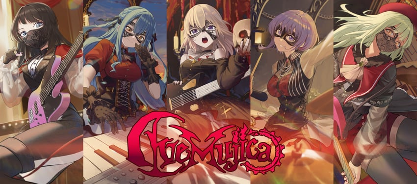 BanG Dream!、Bang Dream! It's MyGO!!!!!、亚茉莉丝 (BanG Dream!) 五弦贝斯 5名女孩 举手 阿斯科特领巾 Ave Mujica