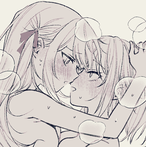 BanG Dream!、Bang Dream! It's MyGO!!!!!、三角初华 2名女孩 脸红 乳房 眼神交流 发带