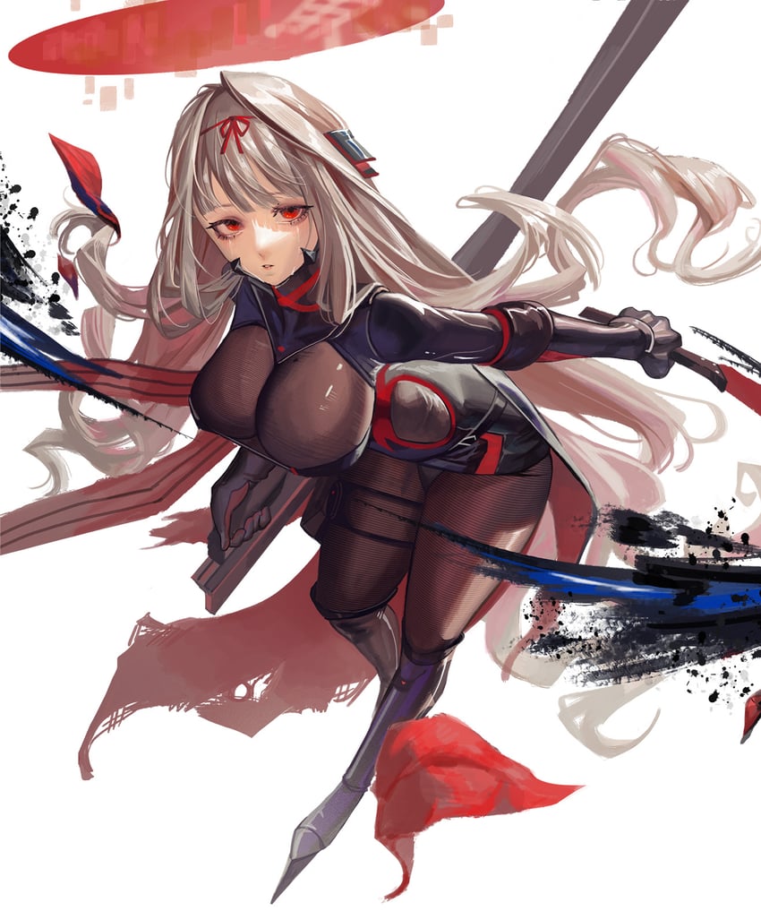 胜利女神：妮姬、罗丝 (NIKKE) 1名女孩 装甲紧身衣 弯腰 黑色连体衣 黑色手套