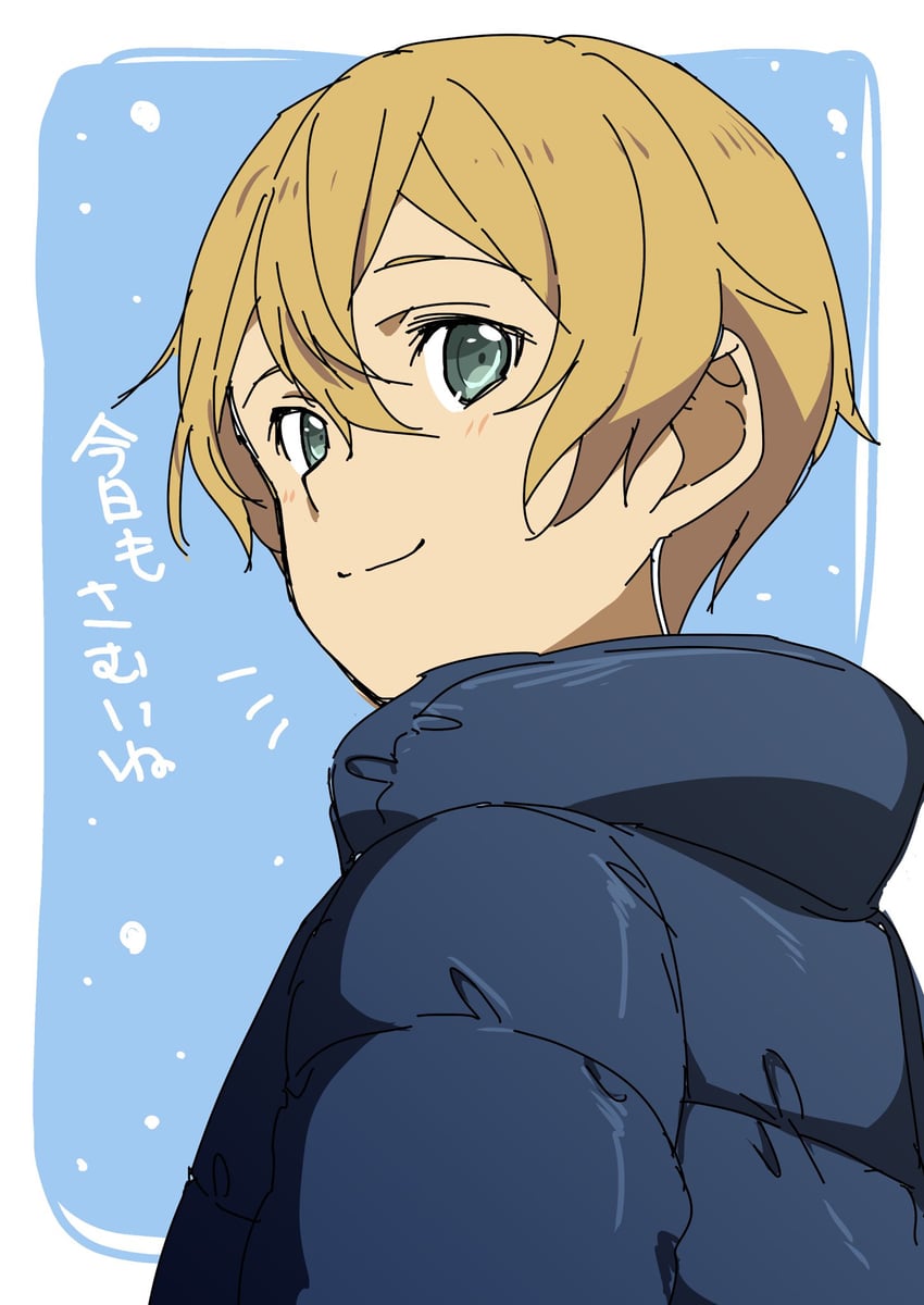 刀剑神域、刀剑神域：Alicization、尤吉欧 1名男孩 水色瞳 金发 蓝色背景 蓝色大衣