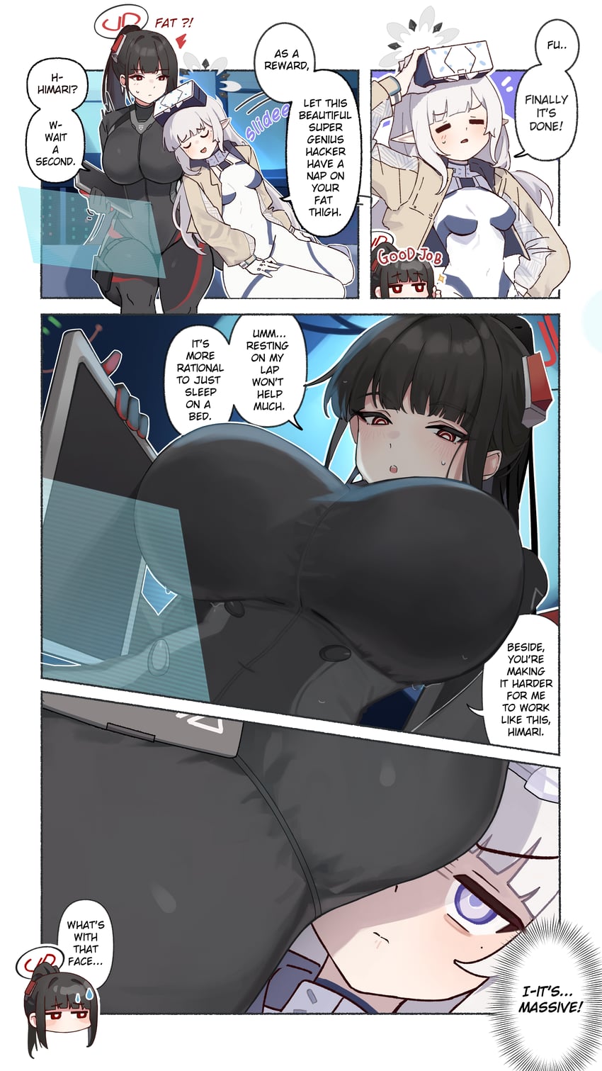 蔚蓝档案、明星日鞠 (武装) (蔚蓝档案)、明星日鞠 (蔚蓝档案) 2名女孩 黑色连体衣 黑发 紧身连体衣 乳房