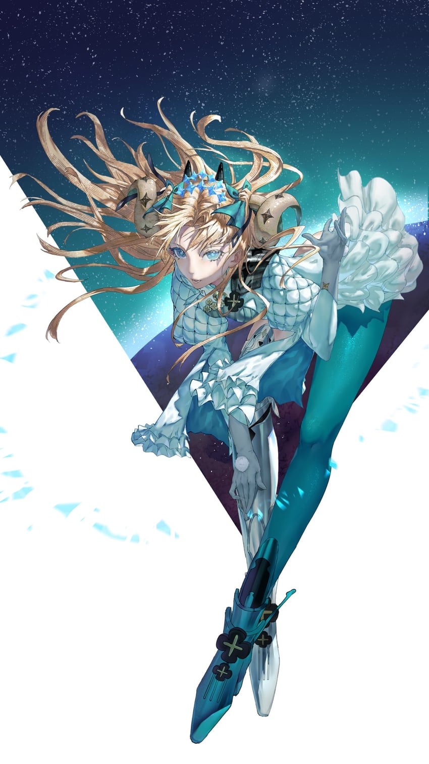 Fate/Grand Order、Fate系列、艾蕾什基伽尔 (Fate) 1名女孩 水蓝色靴子 水蓝色连裤袜 不对称鞋履 不对称腿部穿着