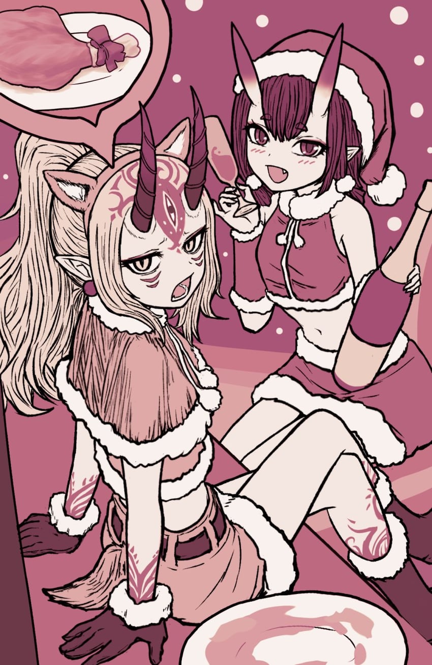 Fate/Grand Order、Fate系列、茨木童子 (Fate) 2名女孩 酒 靴子 香槟 香槟杯