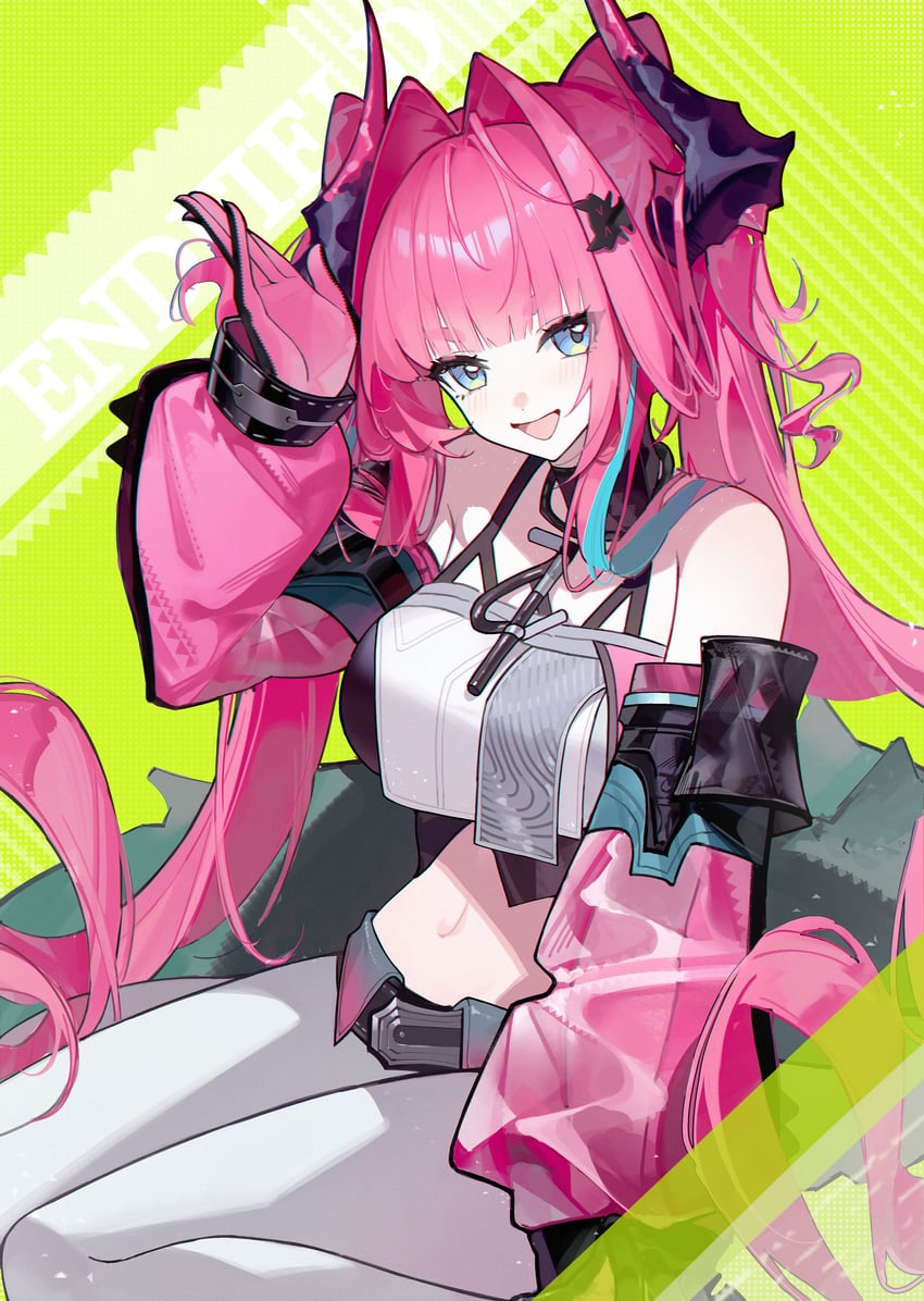 明日方舟、明日方舟：终末地、依冯娜 (明日方舟) 1名女孩 黑色手套 黑角 蓝眼 乳房