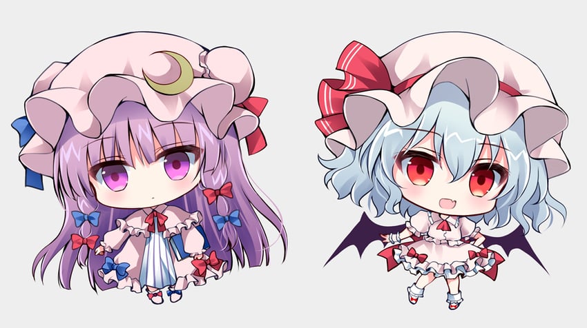 东方Project、帕秋莉·诺蕾姬、蕾米莉亚·斯卡蕾特 2名女孩 :D 阿斯科特领巾 蝙蝠翅膀 蓝色蝴蝶结