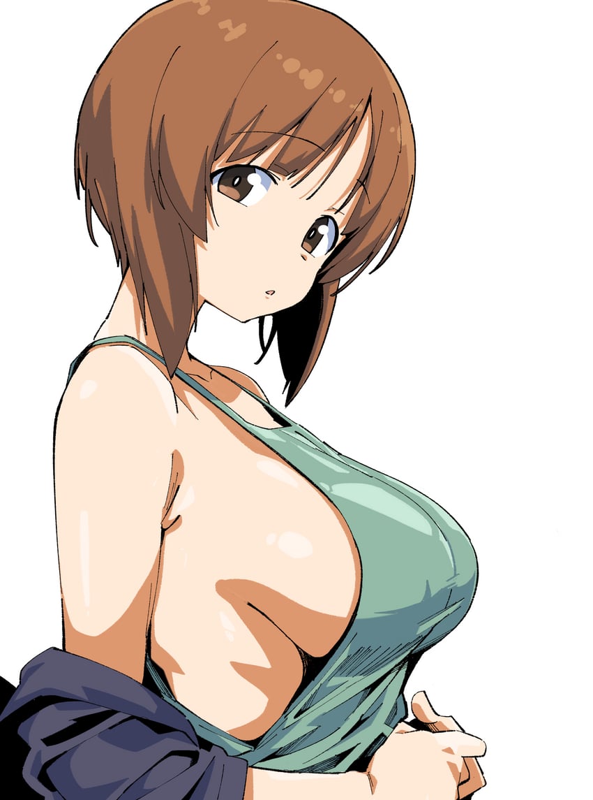 少女与战车、西住美穗 1名女孩 乳房 棕眼睛 棕发 巨乳